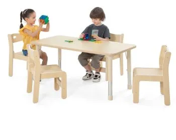 Rectangular table Owlaf in beige with chair Ole and playing children Rectangular table Owlaf in beige with chair Ole and playing children